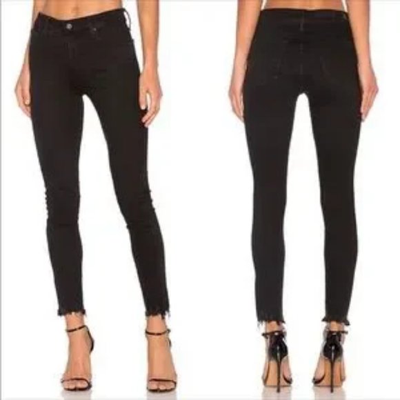 Ag Adriano Goldschmied Denim - Womens AG Adriano Goldschmied Black Raw High-Rise Farrah Skinny Denim Jeans 27R*